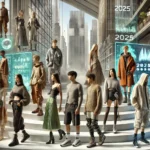 For the alt text, you could use something like: "Futuristic fashion scene for 2025 with models wearing bold, sustainable, and innovative styles, featuring eco-friendly fabrics, gender-neutral clothing, and futuristic accessories in a modern urban setting."