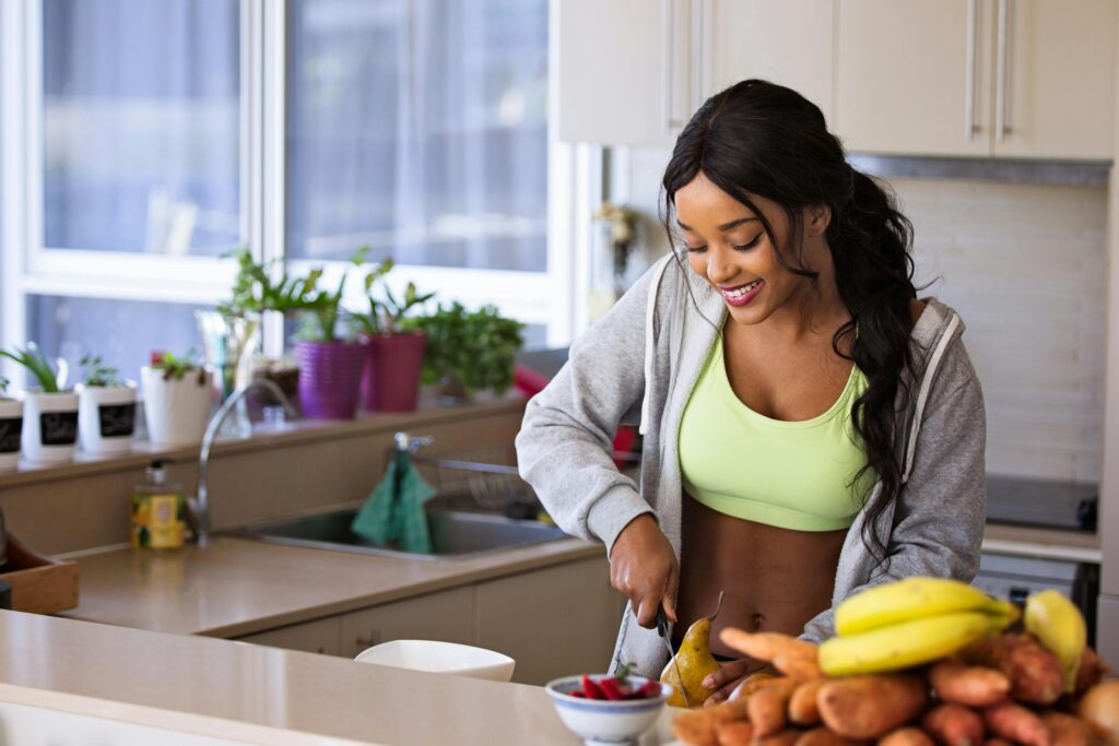 Fitness ,Girl doing yoga at home", "Healthy meal plate, Walking in the park
